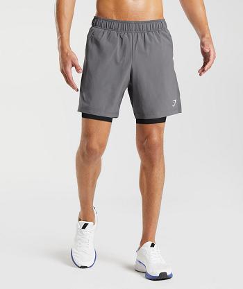 Pánské Šortky Gymshark Sportovní 7" 2 In 1 Šedé Černé | CZ 2837SGL